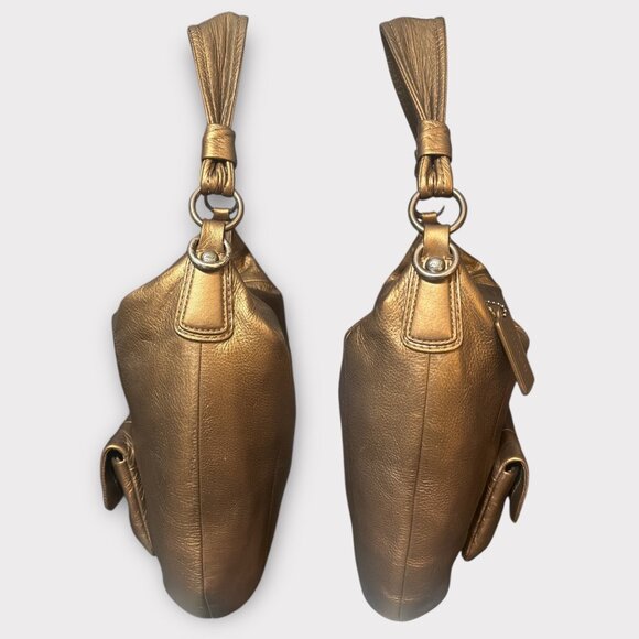 Coach Kristin Hobo Bag 14783 Bronze Metallic Leather Gunmetal Convertible Purse - Picture 6 of 11